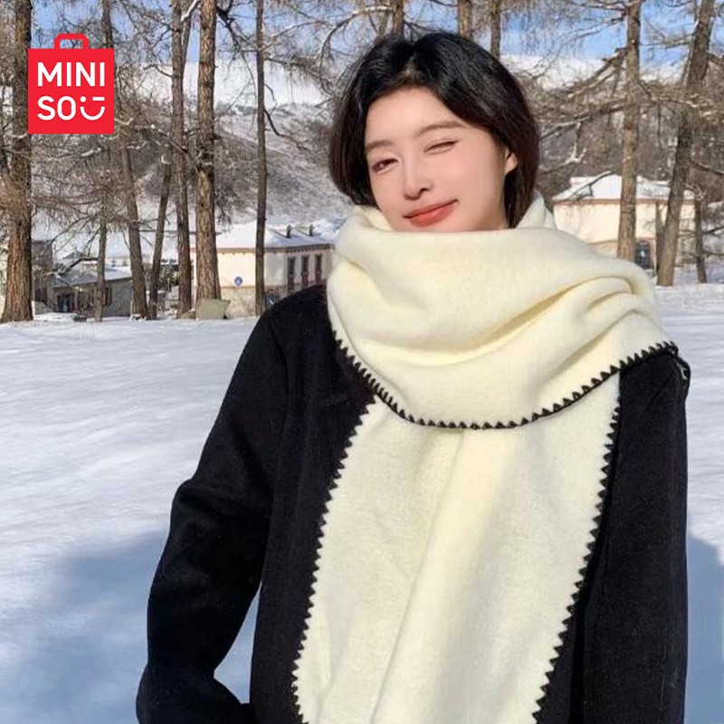 MINISO名创优品羊毛混纺针织围巾简约2025新款冬保暖护脖围脖披肩
