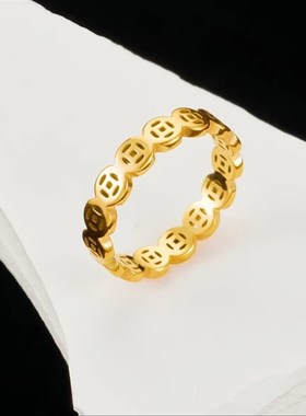 【下单立减50元】金色时尚z百搭镂空戒指网红个性男女情侣指环