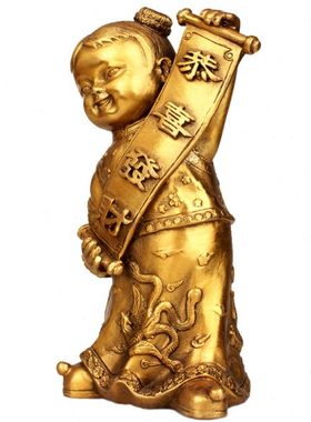 纯舟  纯铜招财童子摆件善财童子龙女金童玉女旺财家居摆设