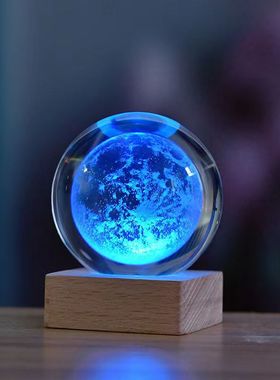 银河土星太阳系水晶球发光粉色玻璃简约送礼生日快乐创意桌面摆件