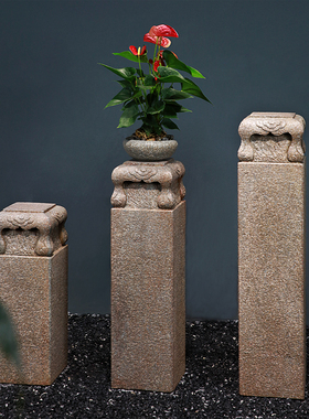 落地摆件祥云柱新中式展示柱茶室装饰仿石柱墩R花园庭院子盆景底