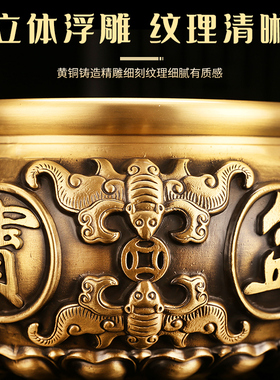 纯铜聚宝盆家用客厅办公室玄v关聚财米缸黄铜摆件店铺装饰品工艺
