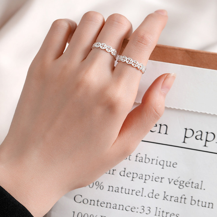 足银999纯银复古戒指女高级感平安钱币简钱多多戒指,淘宝优惠券,粉丝福利购,淘宝优惠卷