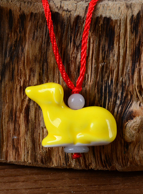 陶瓷黄色小吊坠老鼠牛虎兔龙蛇马羊猴子鸡狗猪描金12生肖属相项链