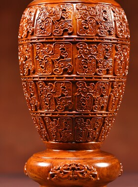 花梨木雕刻花瓶摆件汉式家居电视柜新中式花瓶装饰工艺品乔迁送礼