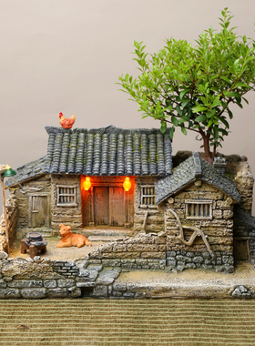 是否还记得小时候一家人在院子的情景!书房装饰老房子摆件 可亮