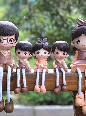 五口之家娃娃桌面摆件 卡通人物客厅影视装饰墙摆设车饰送礼祝福