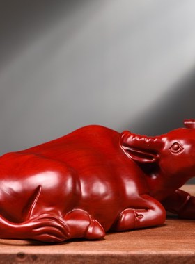 红花梨木雕水牛摆件木制十二生肖卧牛家居客厅办公装饰红木工艺品
