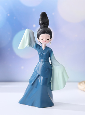 古风少女只此青绿新款国风耳环蓝裙舞动女孩创意礼品家居工艺摆饰