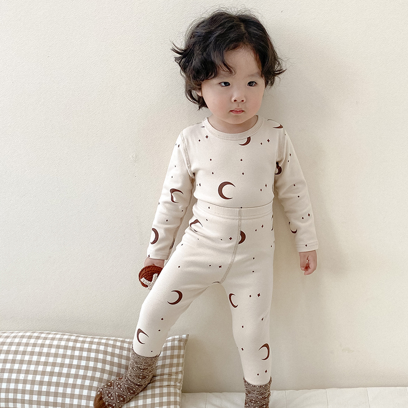儿童秋衣秋裤男童春秋长袖女童宝宝无痕保暖内衣套装打底纯棉毛衫 - 图2