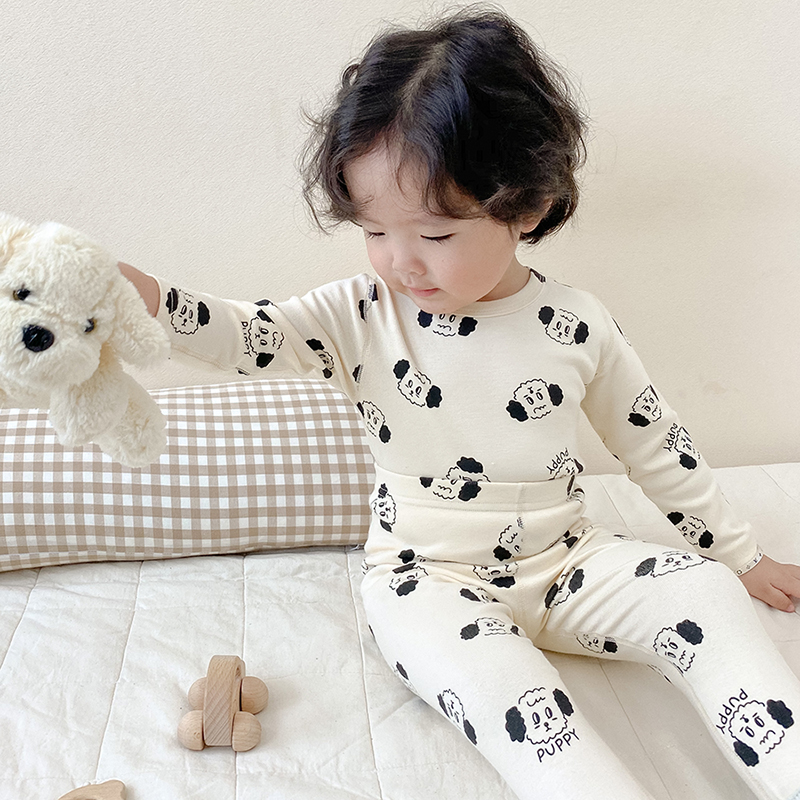 儿童秋衣秋裤男童春秋长袖女童宝宝无痕保暖内衣套装打底纯棉毛衫 - 图1