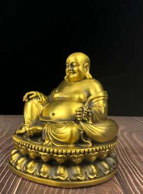 纯铜弥勒佛像摆件坐莲花布袋佛大肚佛笑佛家居玄关酒柜桌面装饰品