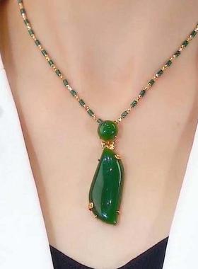 邀购商贸美人腰项链金色竹节仿玉叶子吊坠轻奢高级感玉石锁骨链女