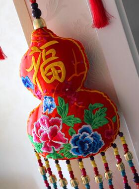 民族风刺绣家居玄关遮挡葫芦挂件 新年喜庆客厅背景墙创意壁挂饰