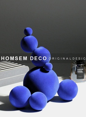 轻奢样板间简g约家居软装售楼处书房客厅玄关植绒叠球桌面摆件