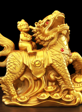 纯黄铜麒麟摆件全铜麒麟礼品子儿女卧室家居装饰的工艺品送一对