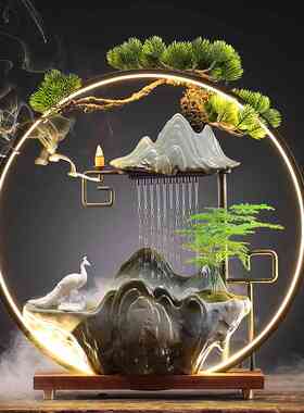 假山流水生财摆件办公室桌面喷泉水景客厅创意开业礼品循环招财