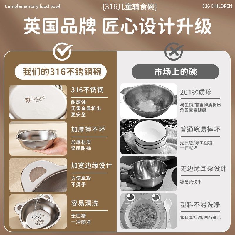 英国316不锈钢儿童专用饭碗婴儿餐具宝宝辅食餐盘吃饭碗防摔304钢,淘宝优惠券,粉丝福利购,淘宝优惠卷