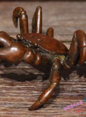 纯铜手工仿古实心紫铜茶宠小物件 八方来财螃蟹 茶道小摆件