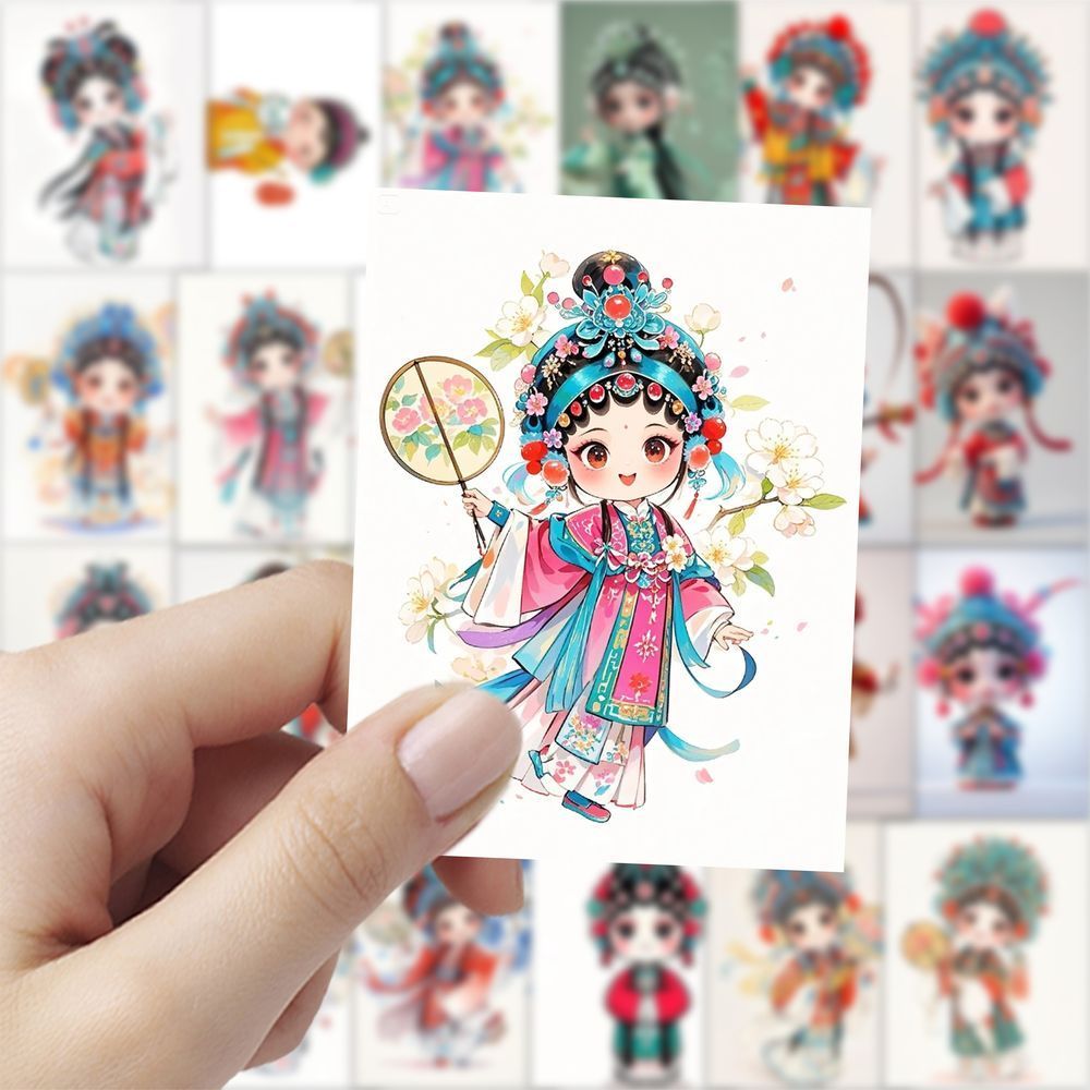 126张Q版京剧贴纸卡通可爱装饰手机手账电脑行李箱桌面笔记本贴画 - 图1