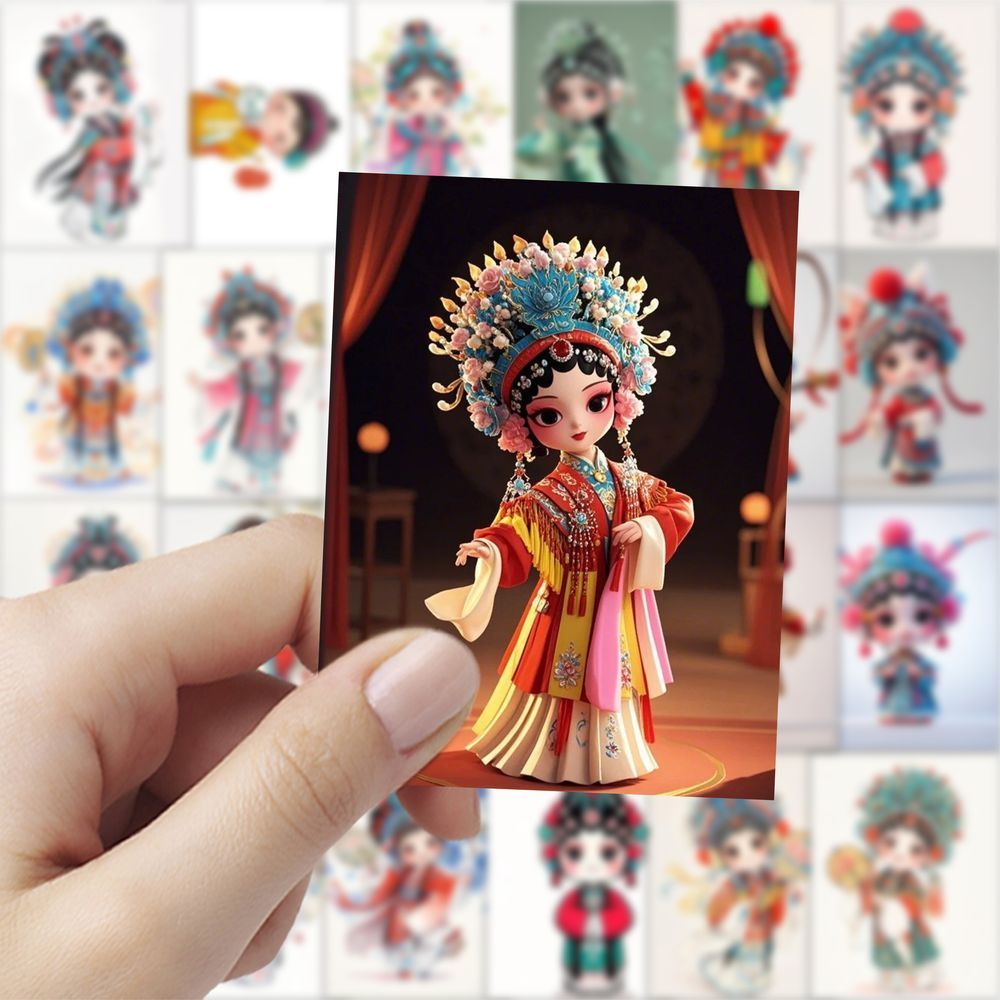 126张Q版京剧贴纸卡通可爱装饰手机手账电脑行李箱桌面笔记本贴画 - 图0