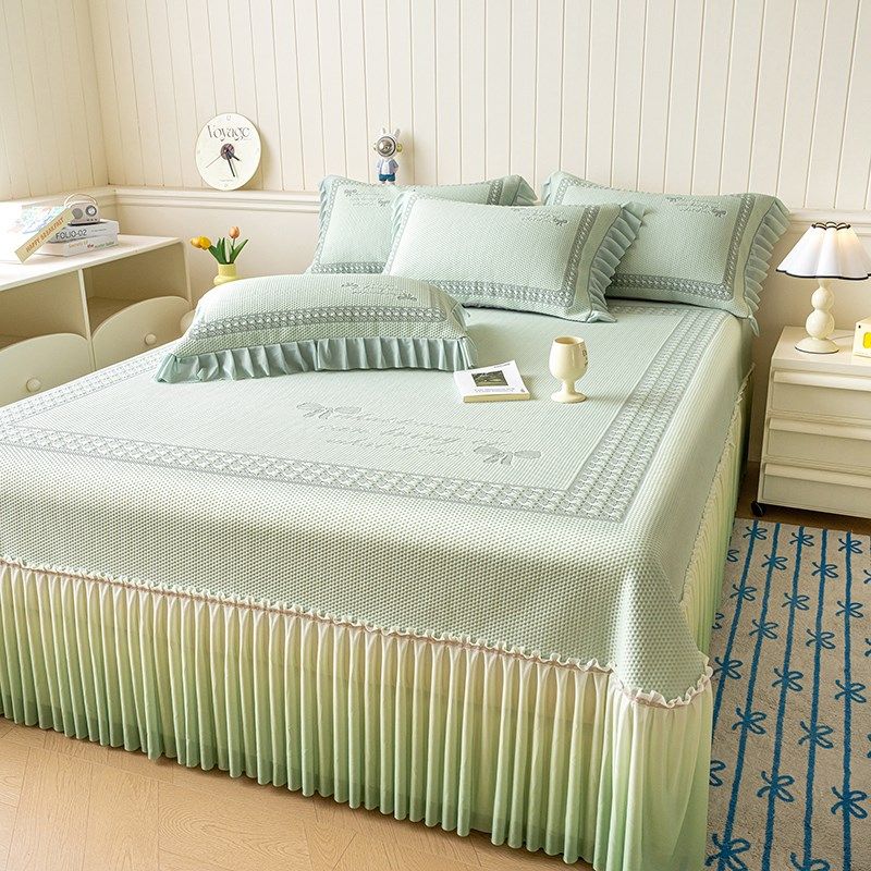 类母婴级冰豆豆凉席三件渐变床裙款夏季冰丝席机洗家用席子,淘宝优惠券,粉丝福利购,淘宝优惠卷