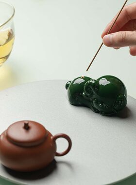 植述新中式陶瓷卧羊线香插创意香炉摆件禅意香座香托家用熏香焚香