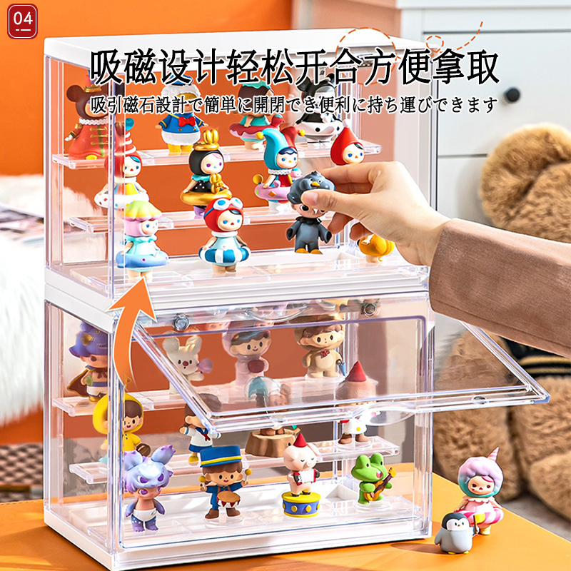 日本盲盒收纳展示架手办展示柜泡泡玛特萌粒摆件亚克力透明展示盒 - 图2