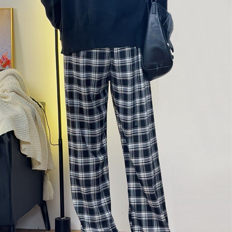 休闲格子裤女大码春夏2024新款胖妹妹mm梨型身材显瘦直筒阔腿裤子,淘宝优惠券,粉丝福利购,淘宝优惠卷