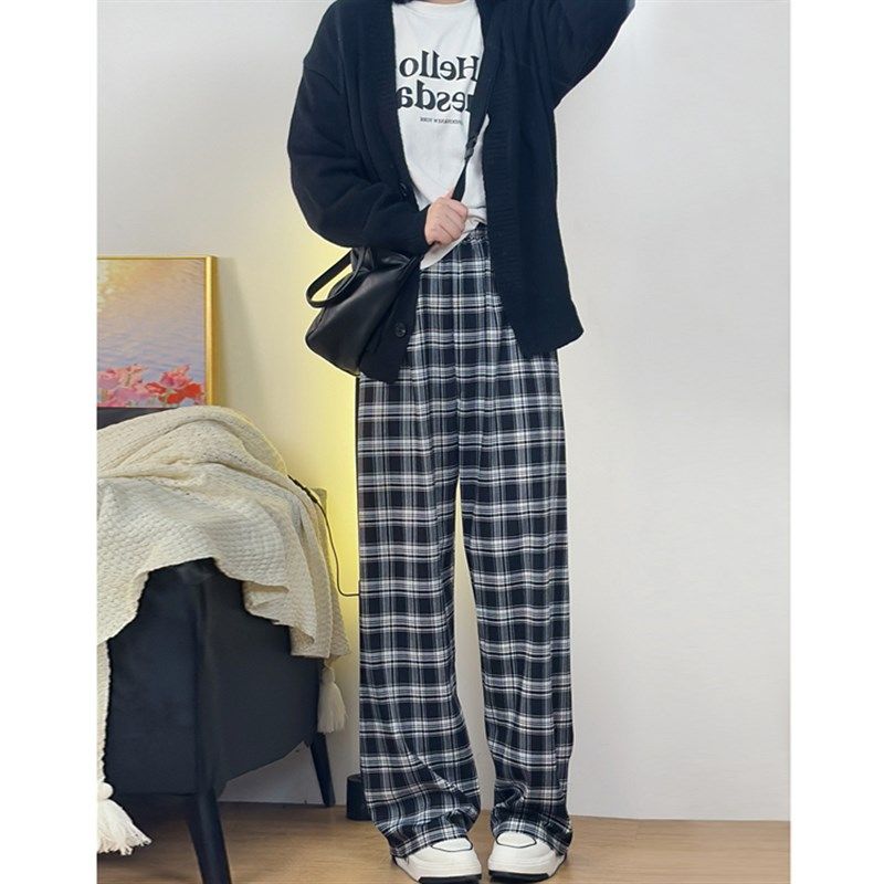 休闲格子裤女大码春夏2024新款胖妹妹mm梨型身材显瘦直筒阔腿裤子,淘宝优惠券,粉丝福利购,淘宝优惠卷