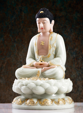 翠玉镶金释迦牟尼佛汉白玉佛像三宝佛如来佛药师佛阿弥陀佛像摆件