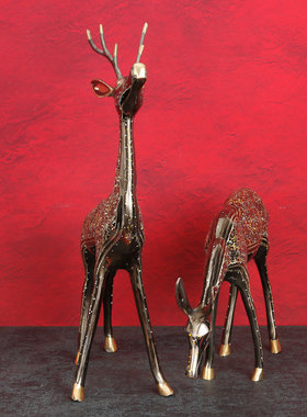 铜鹿摆件纯铜家居摆设客厅装饰品一对招财鹿玄关电视柜铜器工艺品