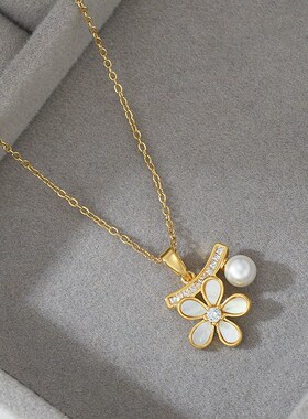 韩版时尚新款镀真金珍珠花朵锁骨链项链女小清新少女百搭颈链项饰