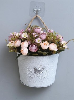 美式田园铁艺壁挂花盆q复古墙面花篮吊篮花篮墙壁悬挂装饰铁皮花