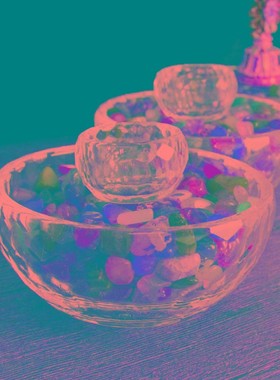 密宗八吉祥佛前水晶供水碗七宝石朵玛食子供具摆件八供全套装