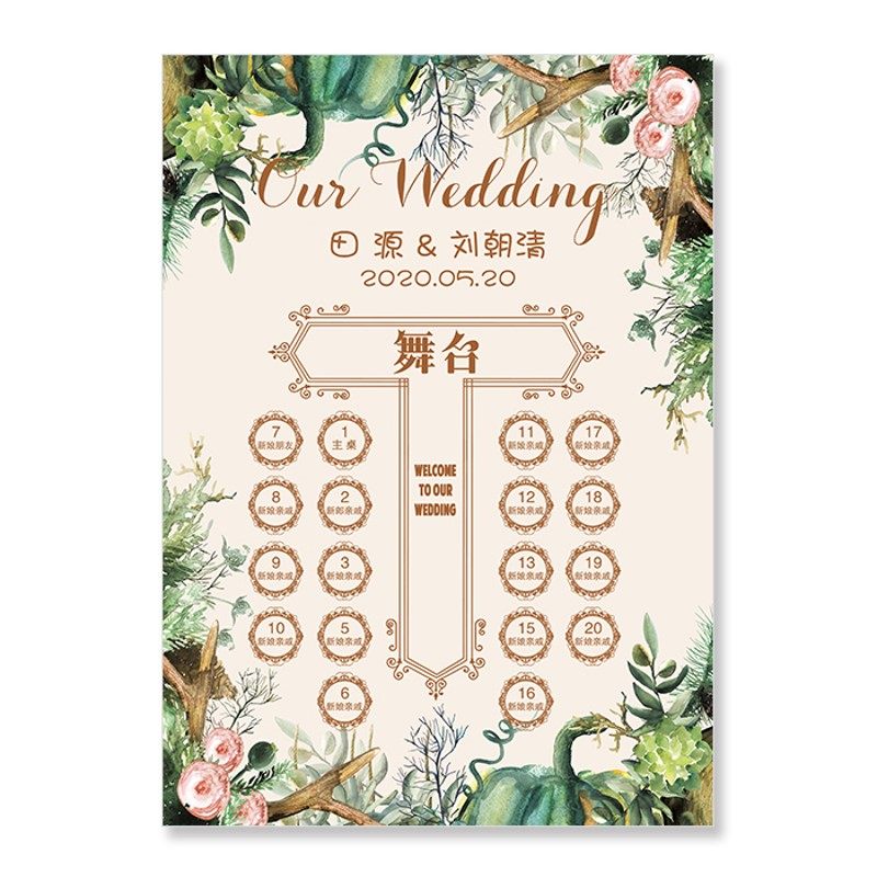 定制婚礼迎宾牌结婚座位图签到区宾客指引牌订婚桌席分布图宝宝宴 - 图2