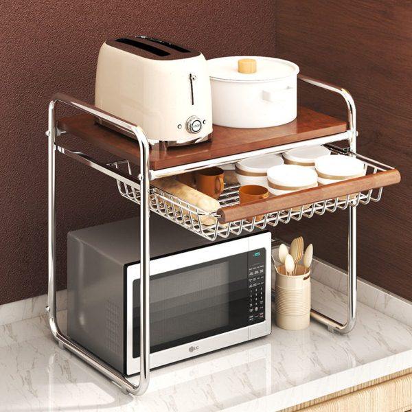 中古风微波炉置物架双层厨房电饭煲收纳架子家用台面烤箱置物架,淘宝优惠券,粉丝福利购,淘宝优惠卷