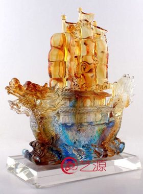 一帆风顺大船摆件琉璃工艺品家居摆设客厅招财装饰品开业乔迁礼品