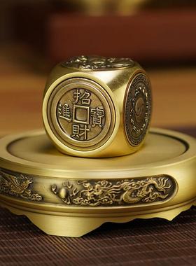 新匠人纯黄铜筛子摆件转钱手把件六面皆可转招财进宝复古解压把玩