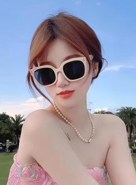 2024新款韩版高级感ins白色偏光墨镜女网红眼镜大脸显脸小太阳镜
