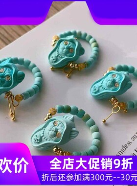 新品天然原矿绿松石法老猫戒指女款18k金配饰指环规格16*12mm左右