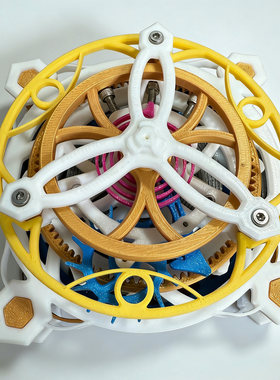 3D打印陀飞轮齿轮传动机械模型发条动力装置旋转结构解压益智玩具