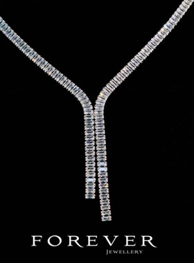 简约气质婚纱锆石项链新娘结婚礼服配饰锁骨链耳环两件套装显瘦闪