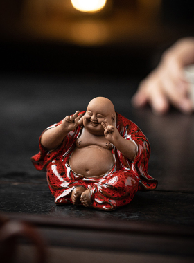 陶瓷弥勒佛摆件招财大肚笑佛菩萨中式禅意家居桌面茶宠茶玩装饰品