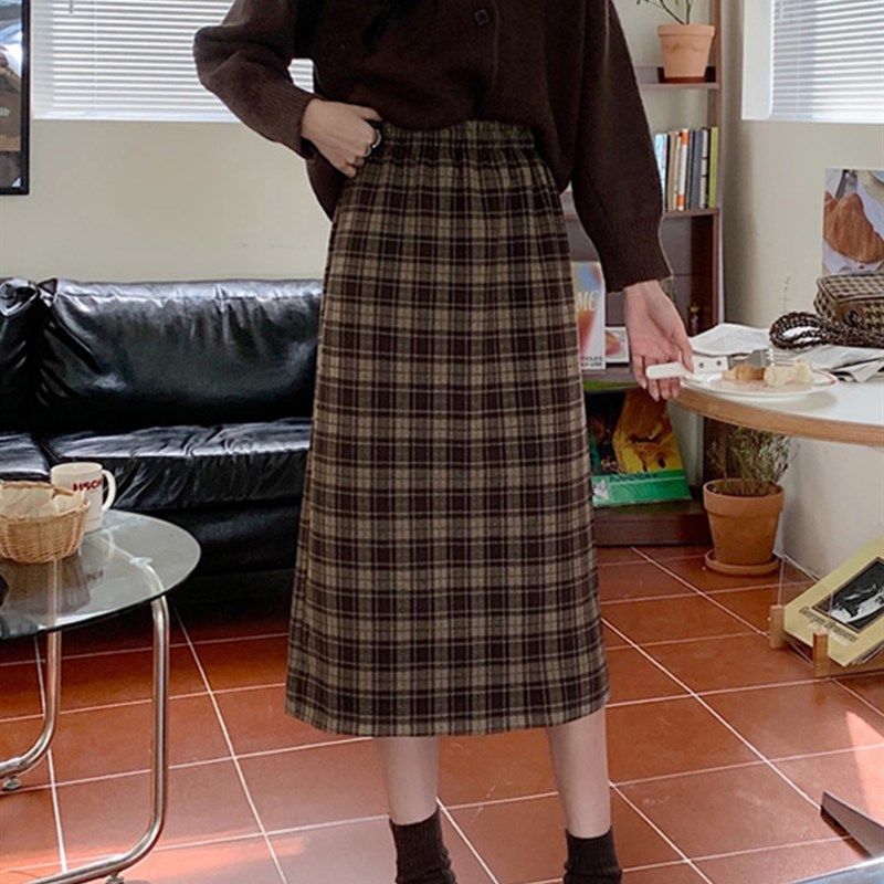 复古毛呢格子半身裙秋冬新款大码梨形身材穿搭遮胯显瘦中长款半裙,淘宝优惠券,粉丝福利购,淘宝优惠卷