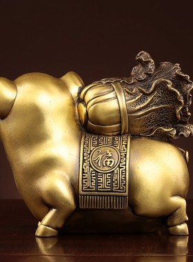 纯铜猪摆件白菜猪家居客厅玄关办公室摆设生肖猪店铺乔迁开业礼品