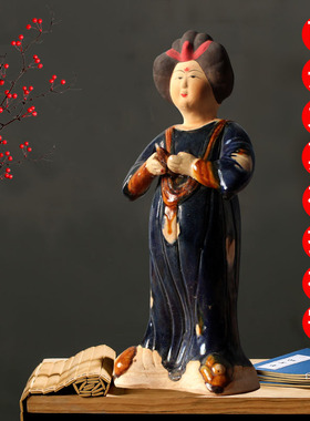 唐仕女摆件乐器俑侍女陶俑胖妞肥婆古玩收藏仿古唐三彩仕女陶瓷