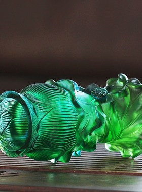 轻奢琉璃花瓶摆件创意荷叶瓶居家办公桌面摆放中式装饰插花礼品