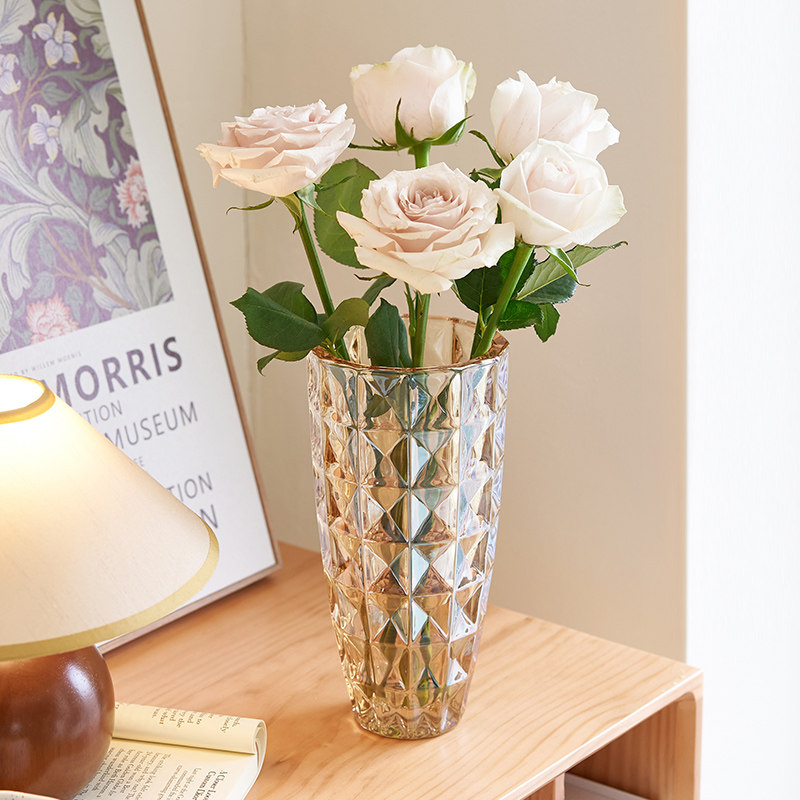 水晶花瓶玻璃透明轻奢高级感客厅插花养玫瑰百合鲜花装饰花器摆件,淘宝优惠券,粉丝福利购,淘宝优惠卷