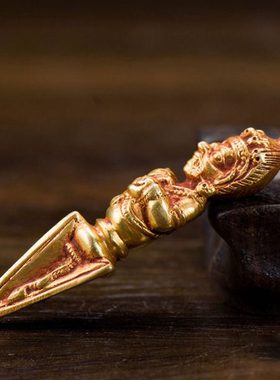 尼泊尔进口铜鎏金《二臂玛哈嘎拉》 金刚撅金刚杵摆件6.7cm